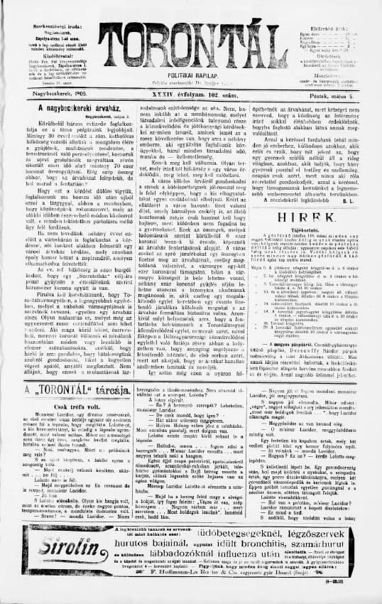 Torontál, 34. évf. 1905. május 5. 102. sz.