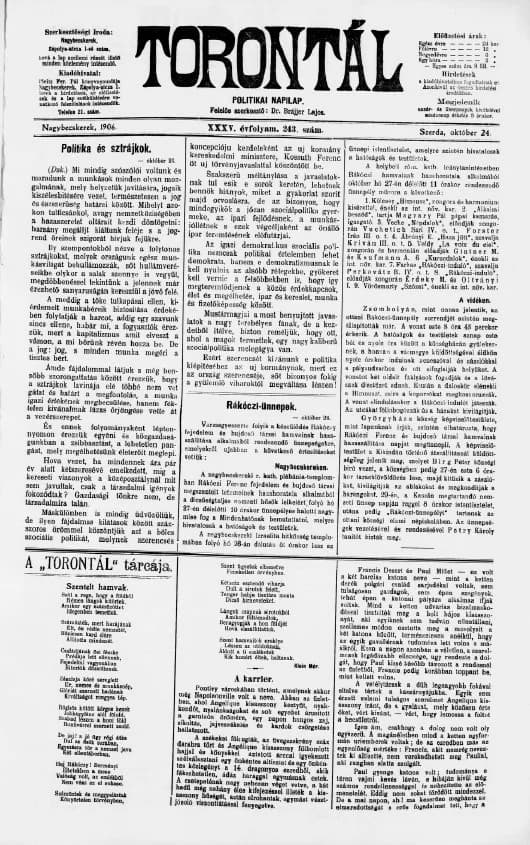 Torontál, 35. évf. 1906. október 24. 243. sz.