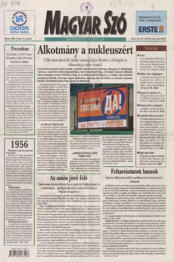 Magyar Szó, 63. évf. 2006. október 27. 251. sz. 1–20. oldal