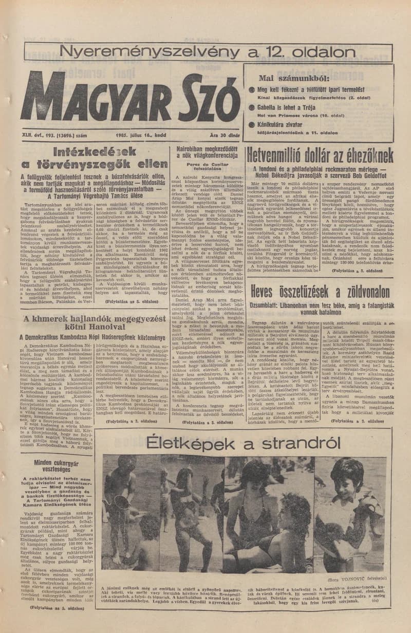 Magyar Szó, 42. évf. 1985. július 16. 193. sz. 1–20. oldal