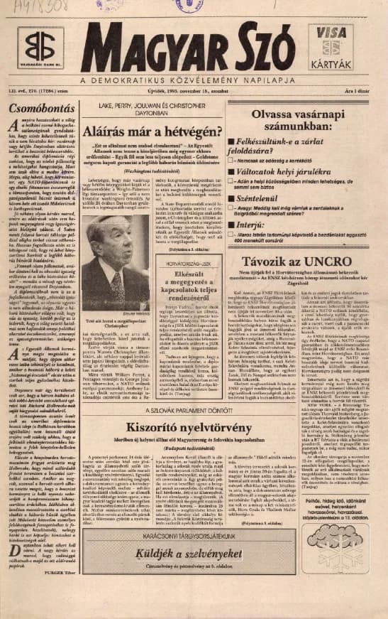 Magyar Szó, 52. évf. 1995. november 18. 270. sz. 1–16. oldal