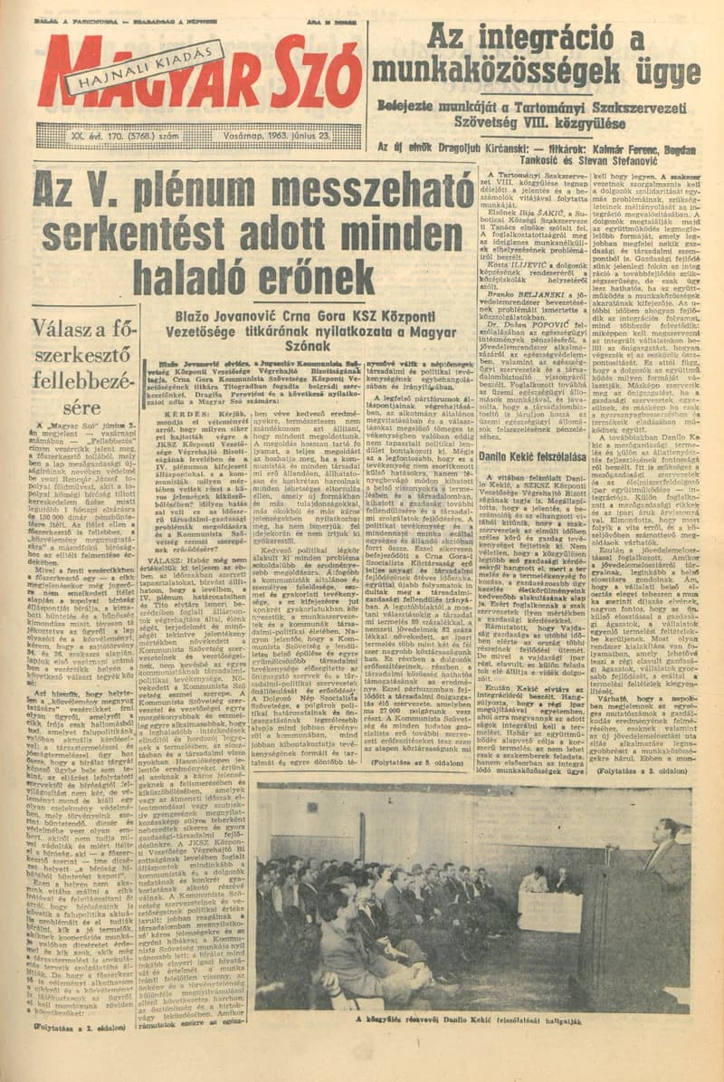 Magyar Szó, 20. évf. 1963. június 23. 170. sz. 1–24. oldal