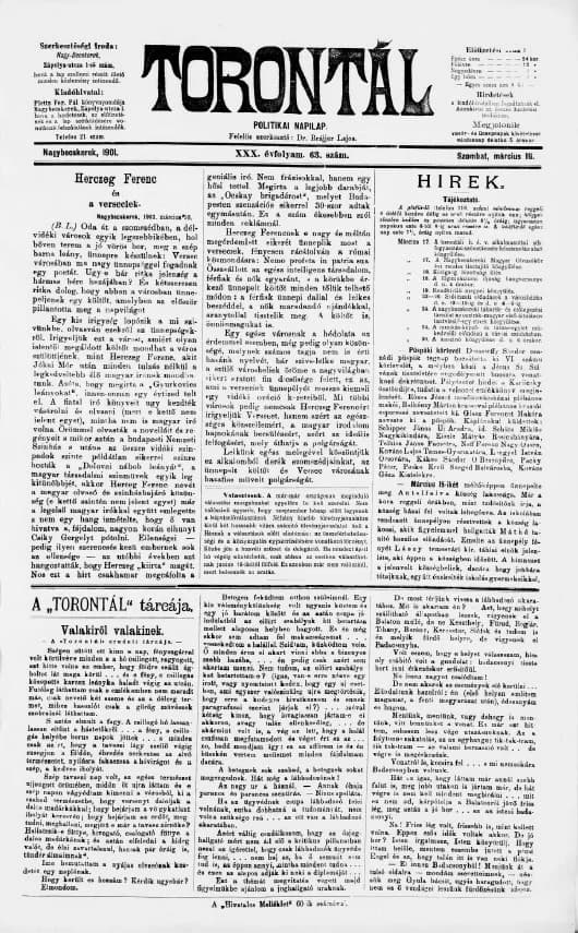 Torontál, 30. évf. 1901. március 16. 63. sz.