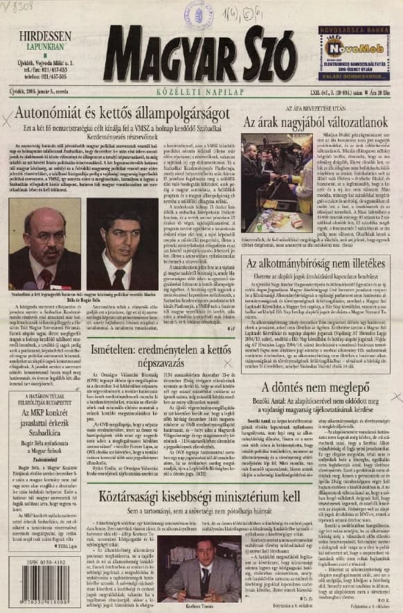 Magyar Szó, 62. évf. 2005. január 5. 3. sz. 1–20. oldal