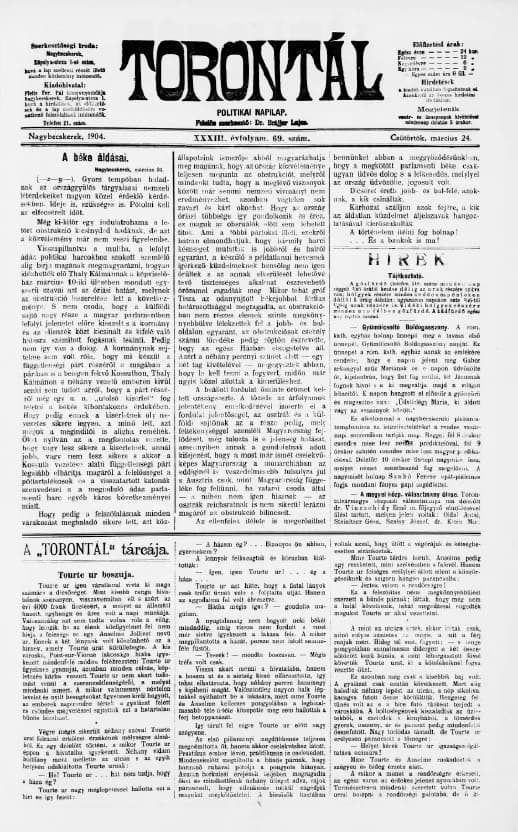 Torontál, 33. évf. 1904. március 24. 69. sz.