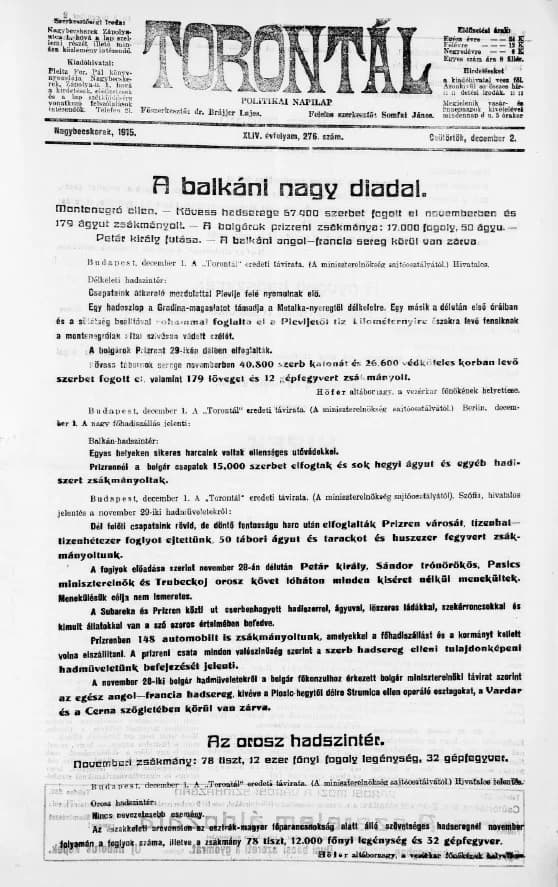 Torontál, 44. évf. 1915. december 2. 276. sz.