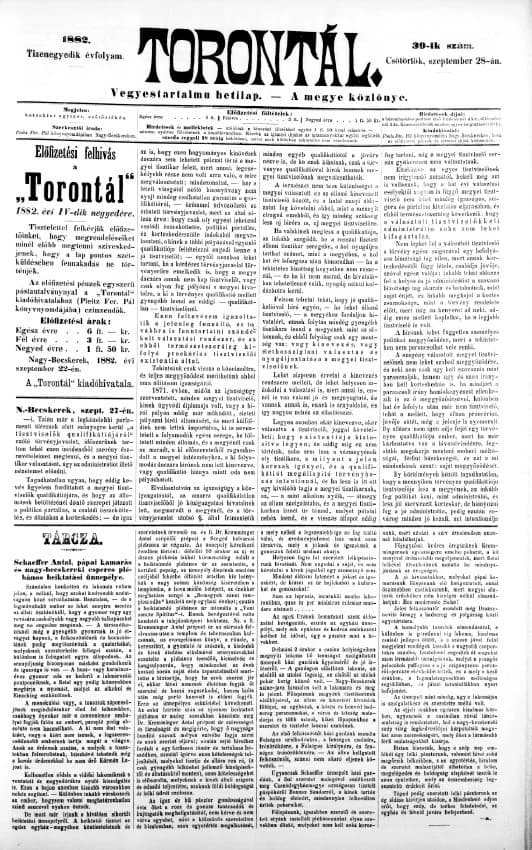 Torontál, 11. évf. 1882. szeptember 28. 39. sz.