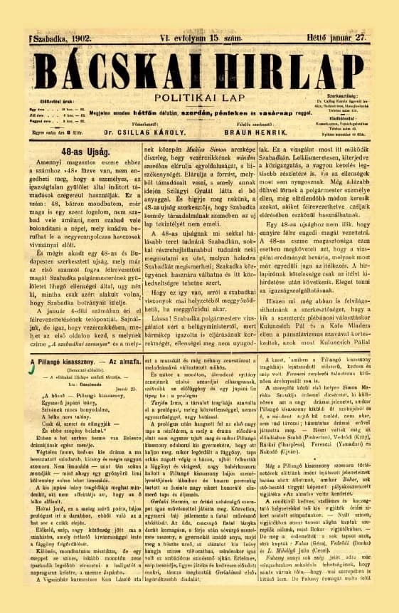 Bácskai Hirlap, 6. évf. 1902. január 27. 15. sz.