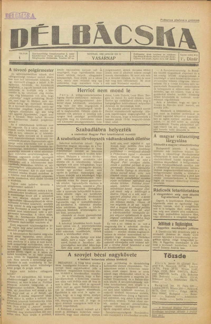 Délbácska, 6. évf. 1925. január 11. 8. sz.