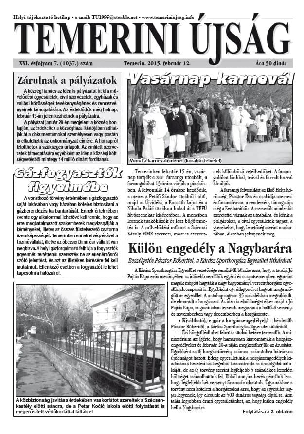 Temerini Újság, 21. évf. 2015. február 12. 7. sz.