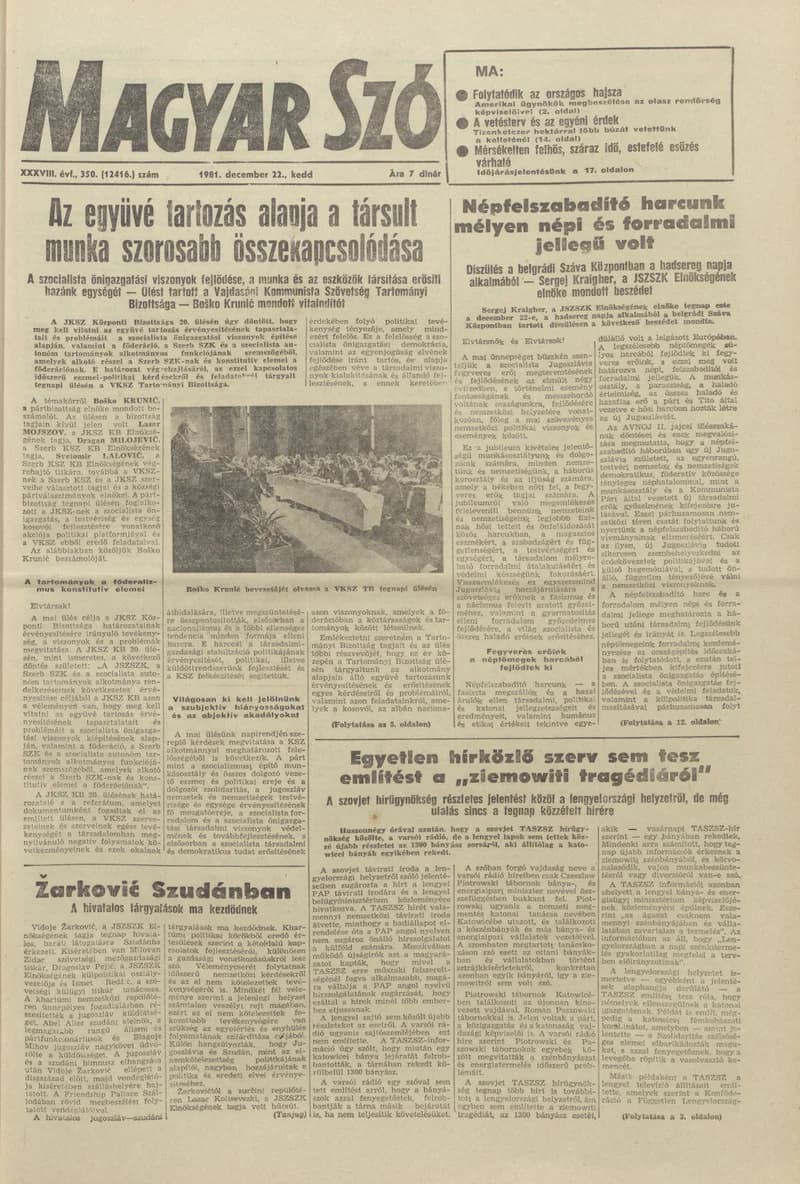 Magyar Szó, 38. évf. 1981. december 22. 350. sz.