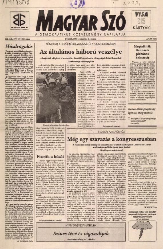 Magyar Szó, 52. évf. 1995. augusztus 2. 177. sz. 1–16. oldal