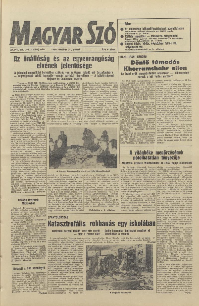 Magyar Szó, 37. évf. 1980. október 24. 294. sz. 1–20. oldal