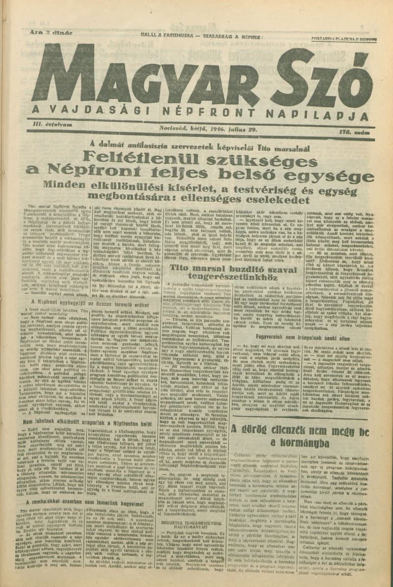 Magyar Szó, 3. évf. 1946. július 29. 178. sz. 1–6. oldal