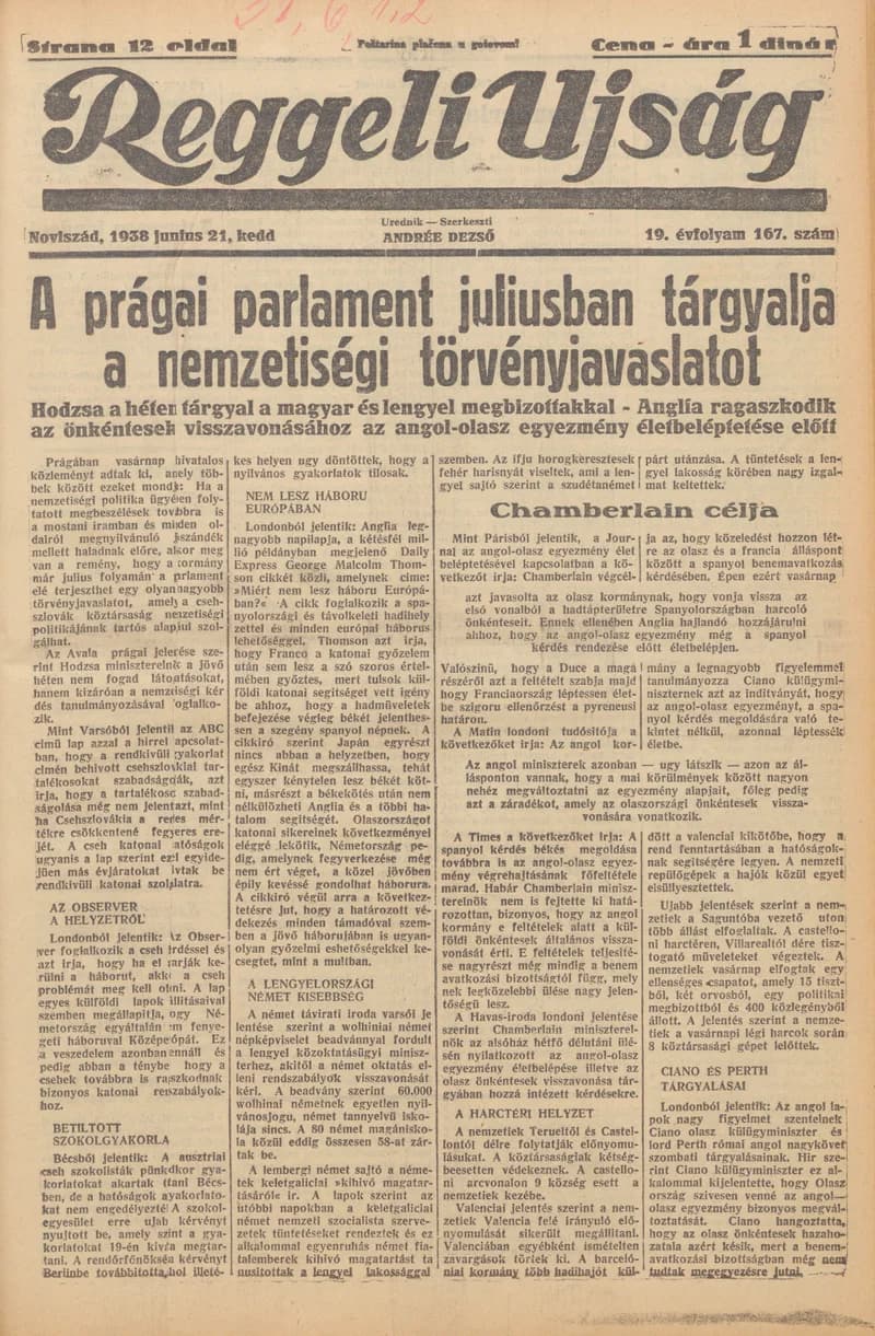 Reggeli Újság, 19. évf. 1938. június 21. 167. sz.
