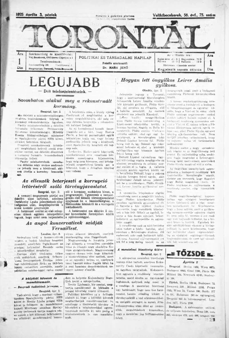 Torontál, 54. évf. 1925. április 3. 75. sz.