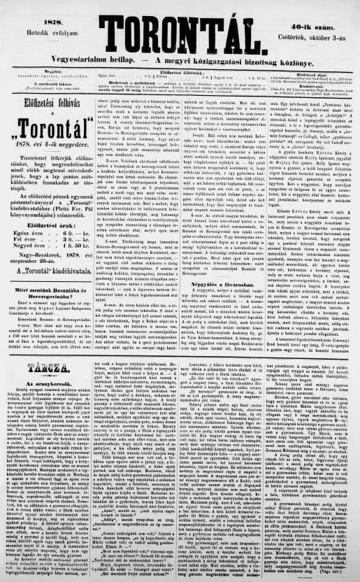 Torontál, 7. évf. 1878. október 3. 40. sz.