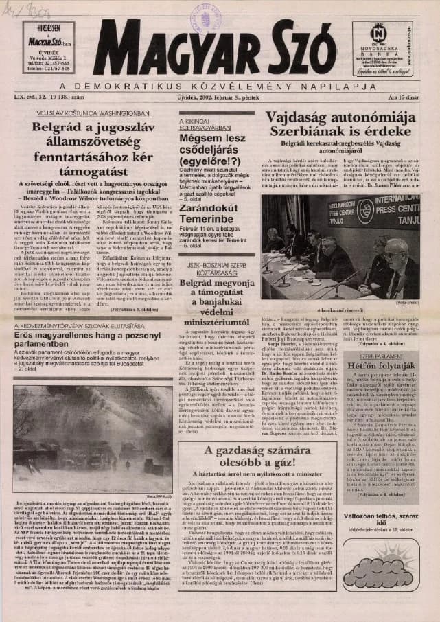 Magyar Szó, 59. évf. 2002. február 8. 32. sz. 1–16. oldal
