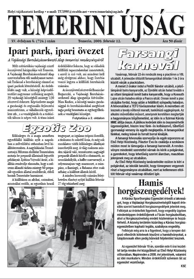 Temerini Újság, 15. évf. 2009. február 12. 6. sz.