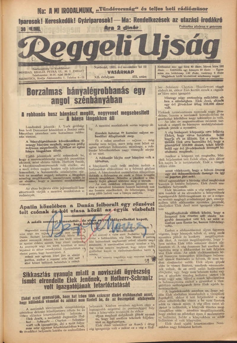 Reggeli Újság, 12. évf. 1931. november 22. 275. sz.