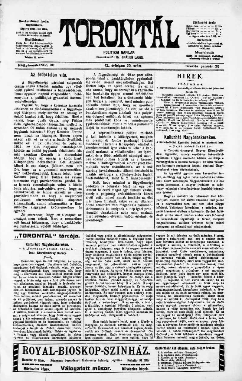 Torontál, 40. évf. 1911. január 25. 20. sz.