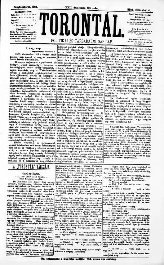 Torontál, 22. évf. 1893. december 4. 278. sz.