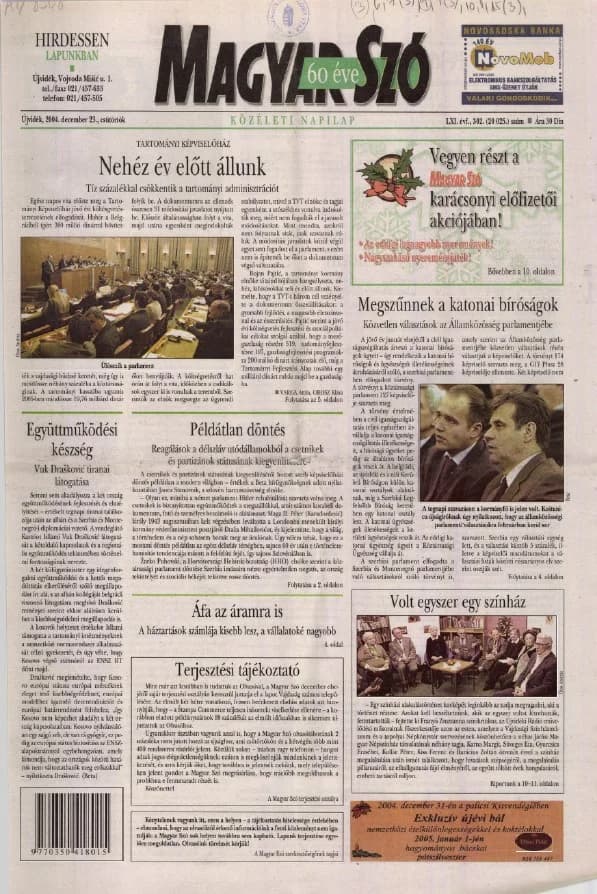 Magyar Szó, 61. évf. 2004. december 23. 302. sz. 1–20. oldal