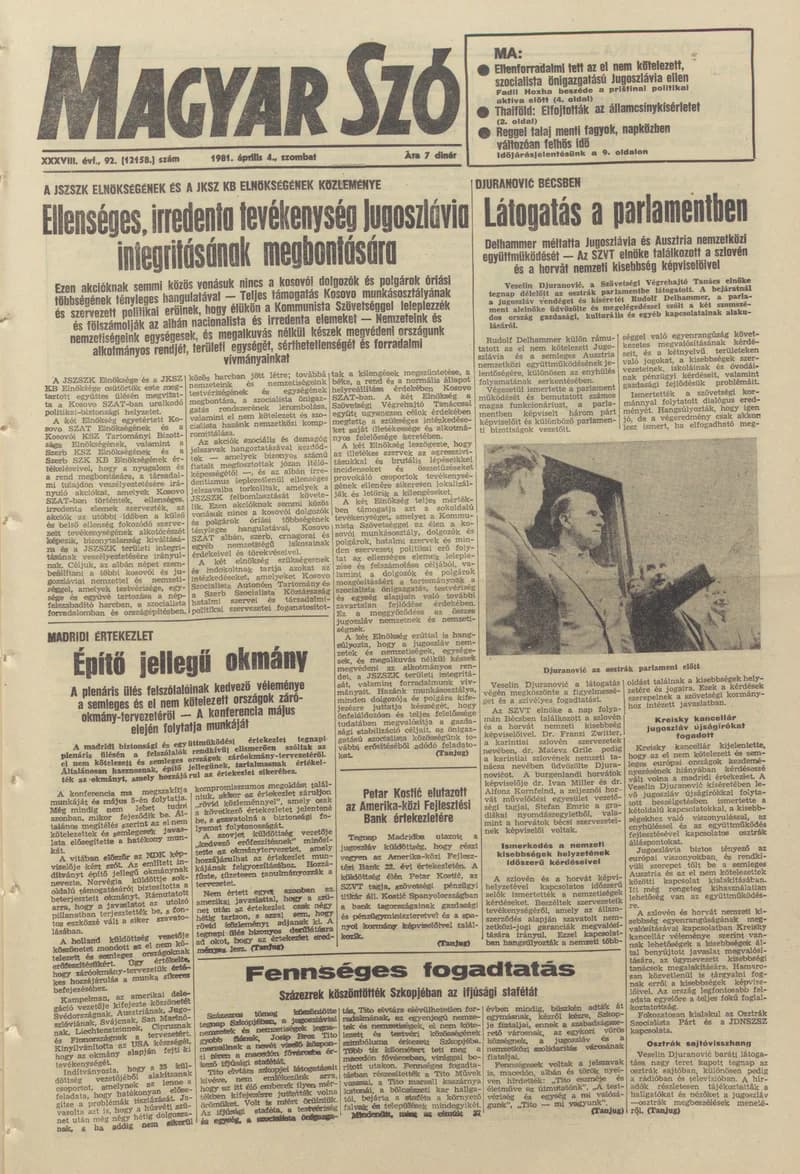 Magyar Szó, 38. évf. 1981. április 4. 92. sz.