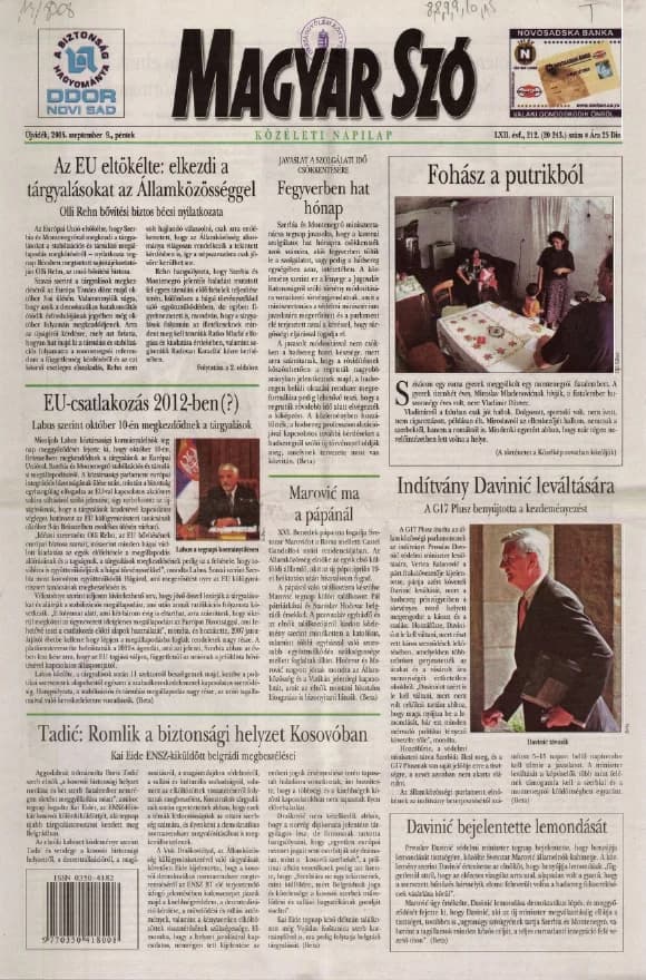 Magyar Szó, 62. évf. 2005. szeptember 9. 212. sz. 1–20. oldal