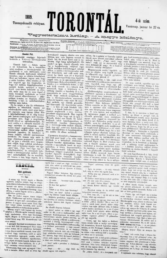 Torontál, 18. évf. 1889. január 27. 4. sz.