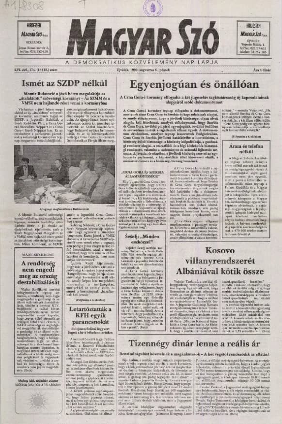 Magyar Szó, 56. évf. 1999. augusztus 6. 174. sz. 1–16. oldal