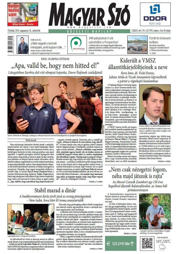 Magyar Szó, 73. évf. 2016. augusztus 18. 191. sz. 1–20. oldal