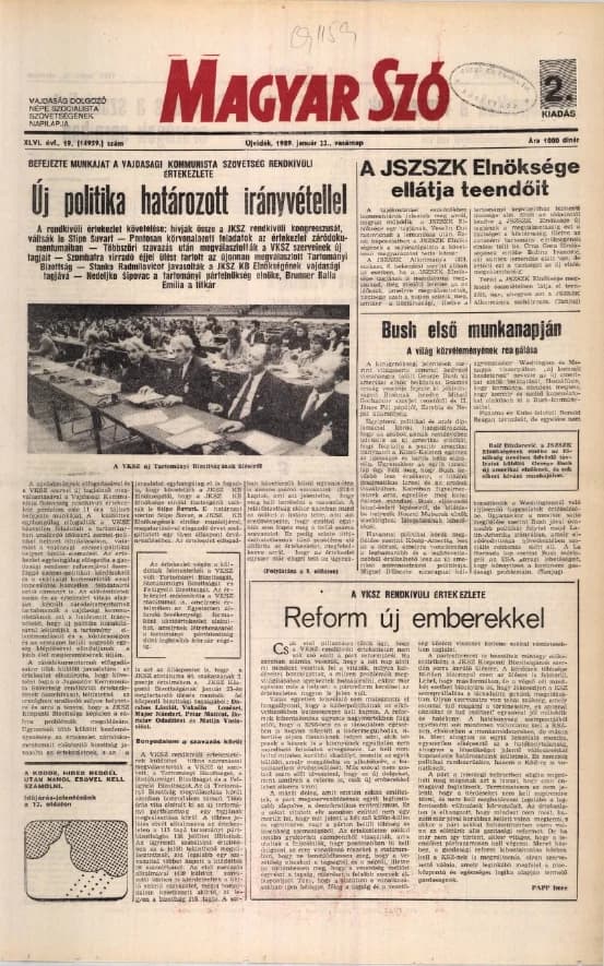Magyar Szó, 46. évf. 1989. január 22. 19. sz. 1–32. oldal