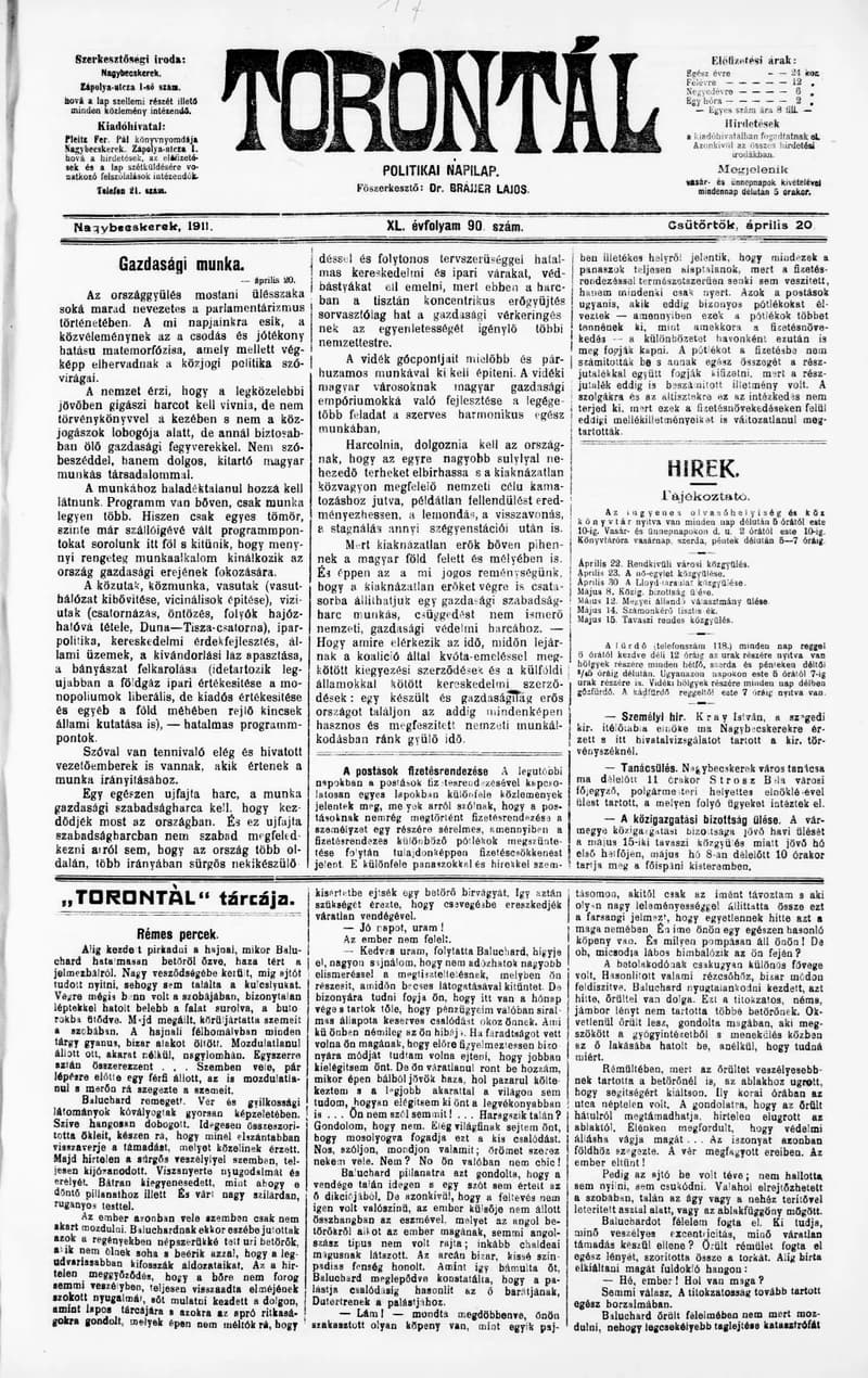 Torontál, 40. évf. 1911. április 20. 90. sz.