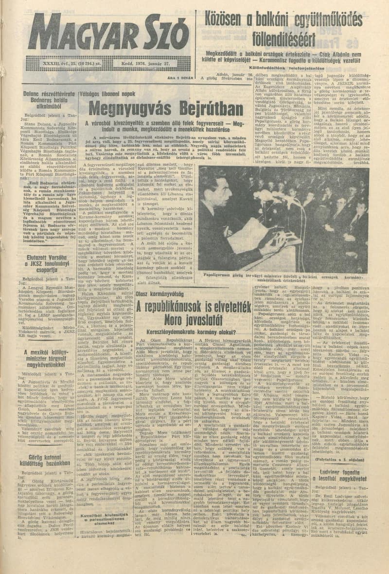 Magyar Szó, 33. évf. 1976. január 27. 25. sz. 1–20. oldal
