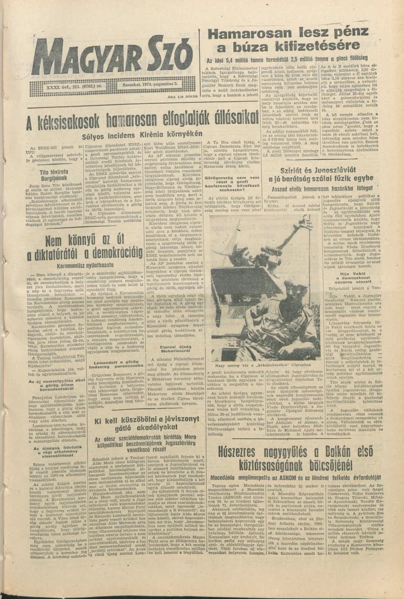 Magyar Szó, 31. évf. 1974. augusztus 3. 211. sz. 1–16. oldal