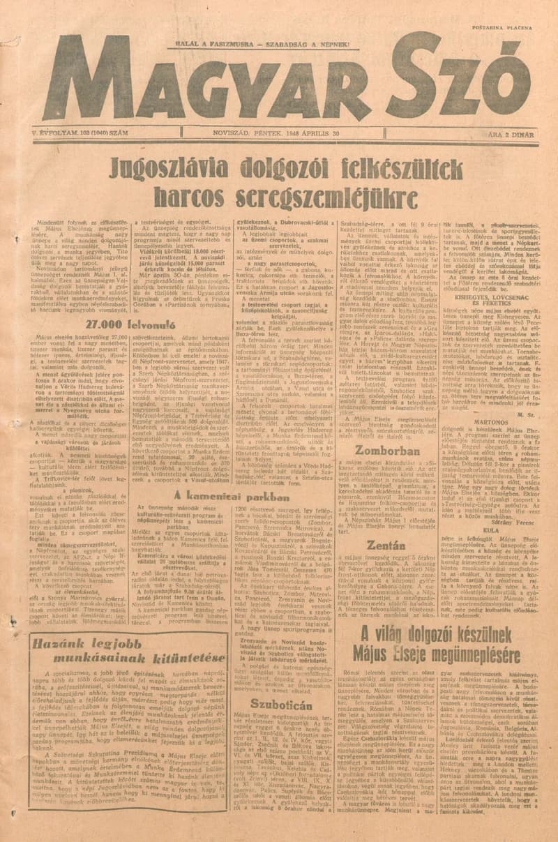 Magyar Szó, 5. évf. 1948. április 30. 103. sz. 1–4. oldal
