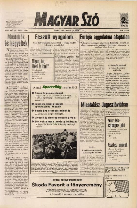 Magyar Szó, 47. évf. 1990. február 19. 48. sz. 1–20. oldal