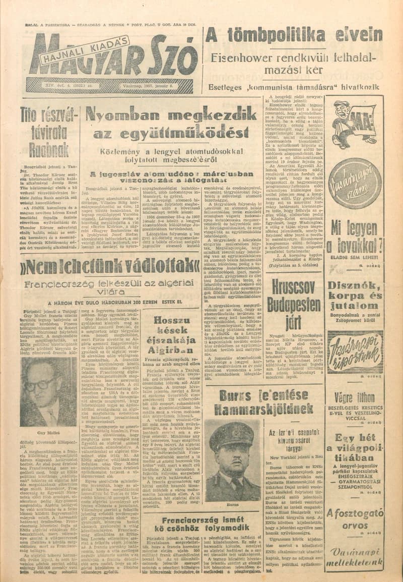 Magyar Szó, 14. évf. 1957. január 6. 4. sz. 1–14. oldal