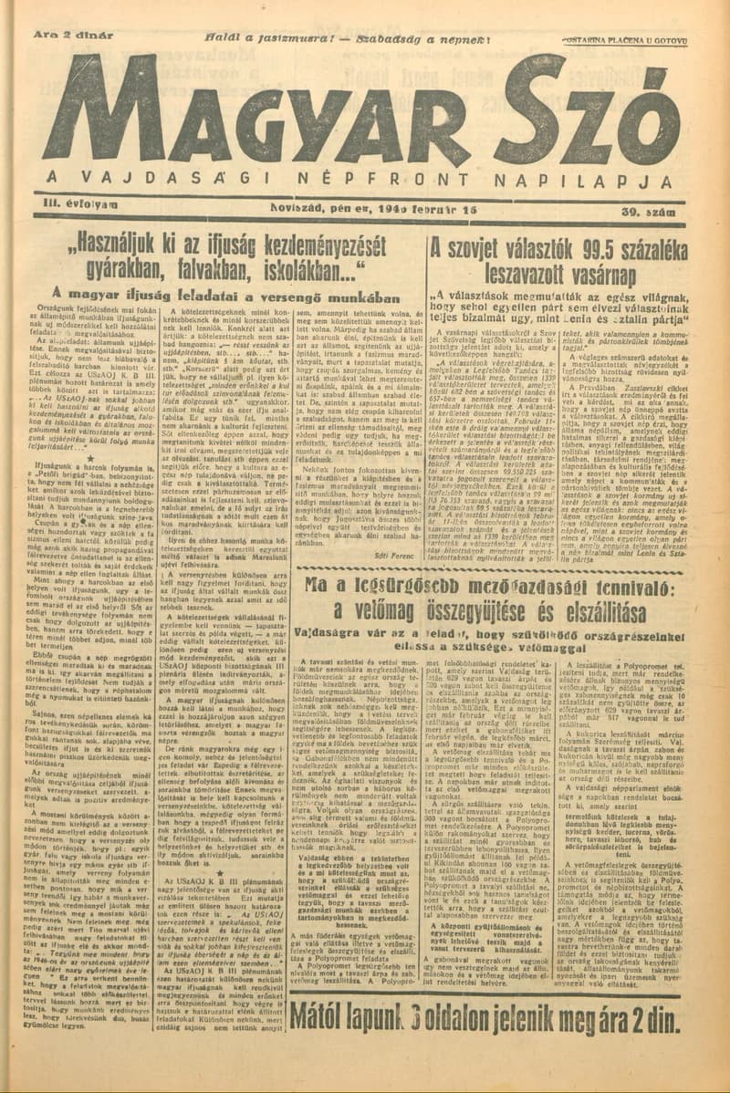 Magyar Szó, 3. évf. 1946. február 15. 39. sz. 1–6. oldal