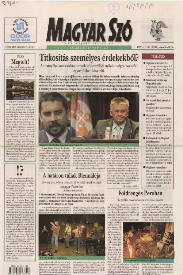 Magyar Szó, 64. évf. 2007. augusztus 17. 191. sz. 1–20. oldal