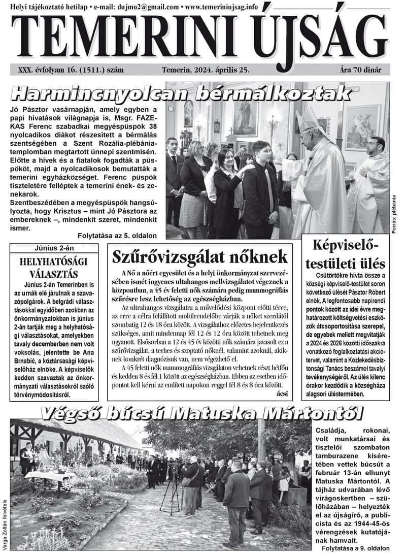 Temerini Újság, 30. évf. 2024. április 25. 16. sz.