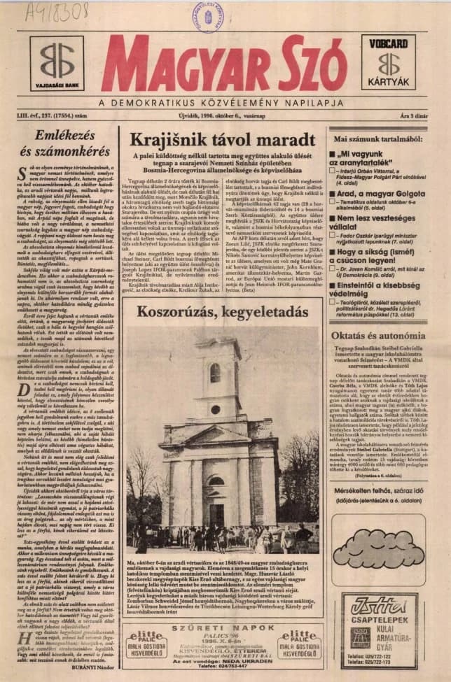 Magyar Szó, 53. évf. 1996. október 6. 237. sz. 1–24. oldal