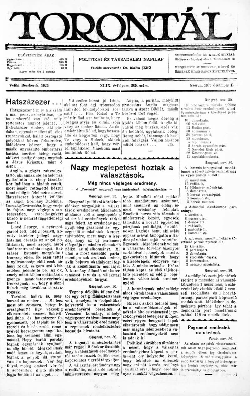 Torontál, 49. évf. 1920. december 1. 269. sz.