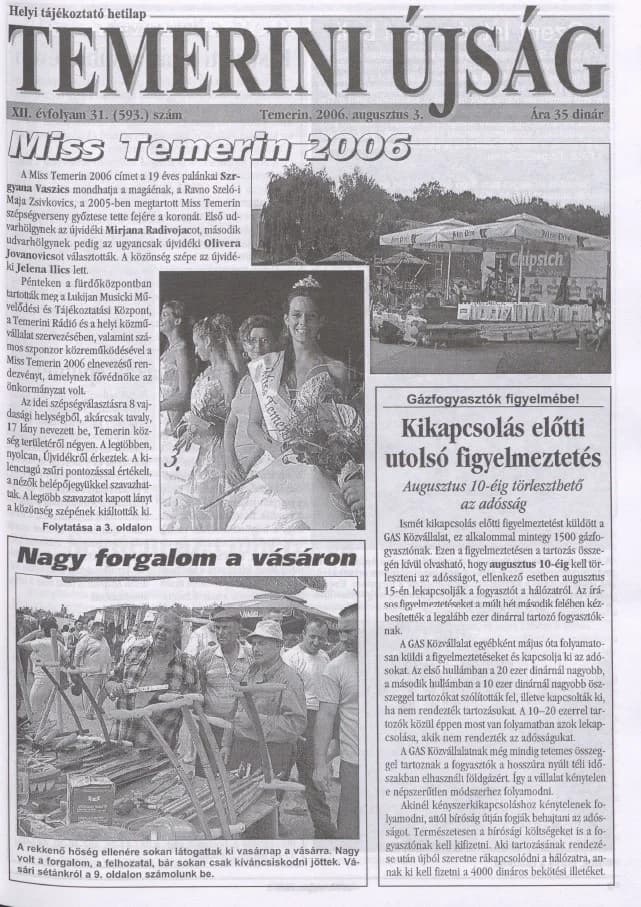 Temerini Újság, 12. évf. 2006. augusztus 3. 31. sz.