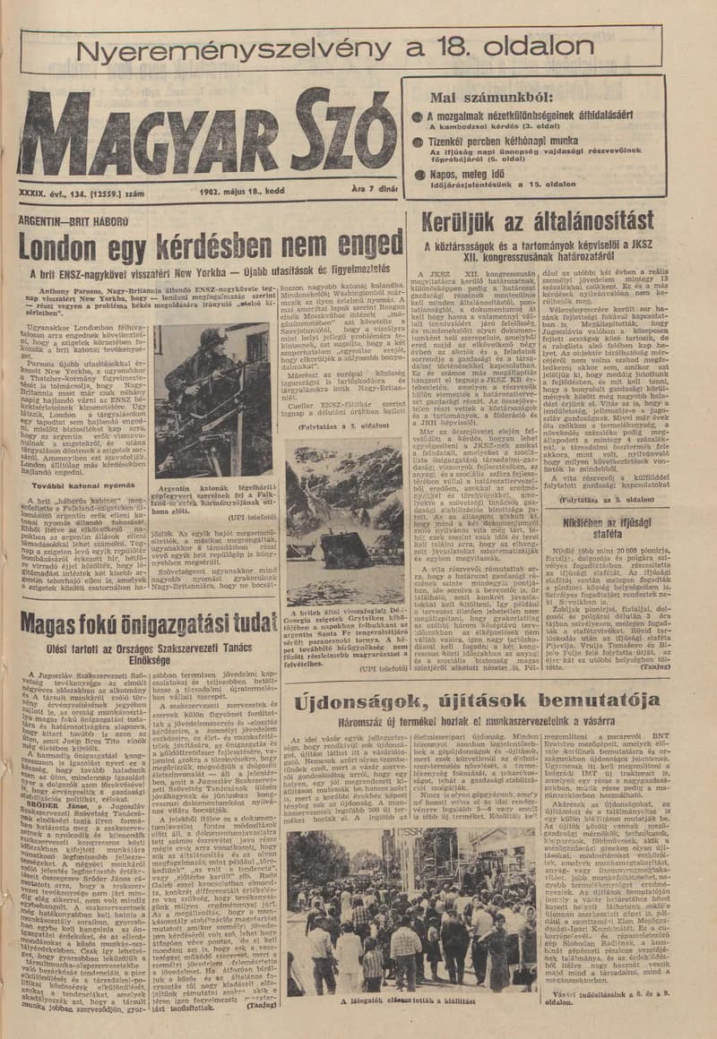 Magyar Szó, 39. évf. 1982. május 18. 134. sz. 1–20. oldal