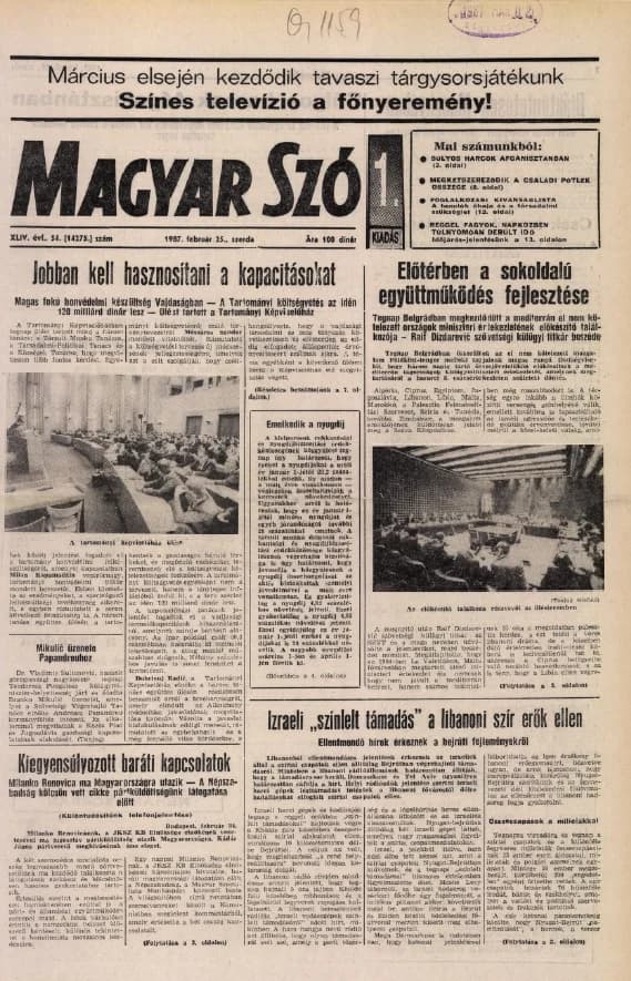 Magyar Szó, 44. évf. 1987. február 25. 54. sz. 1–20. oldal
