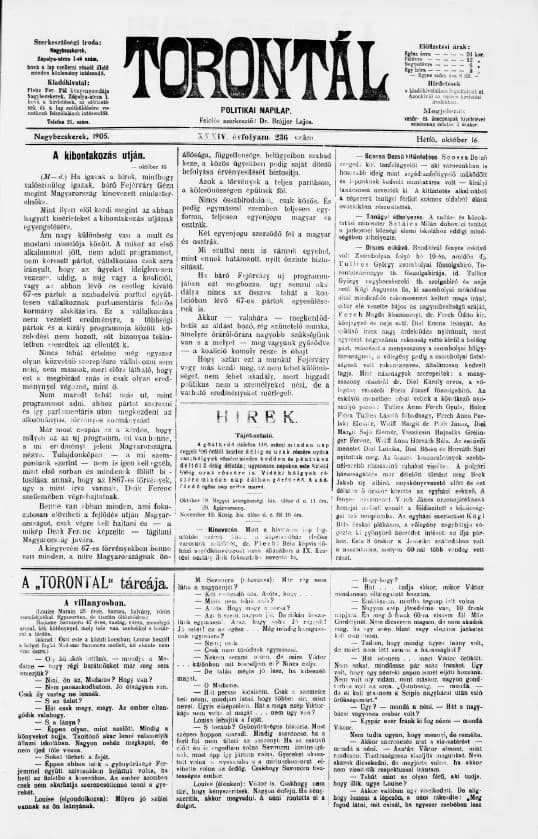 Torontál, 34. évf. 1905. október 16. 236. sz.