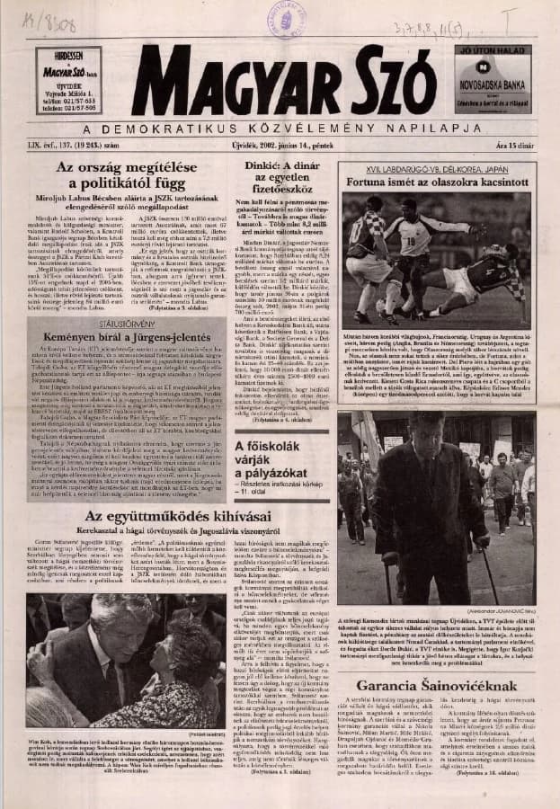 Magyar Szó, 59. évf. 2002. június 14. 137. sz. 1–16. oldal