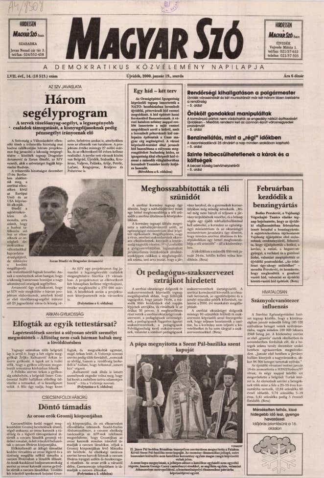 Magyar Szó, 57. évf. 2000. január 19. 14. sz. 1–16. oldal